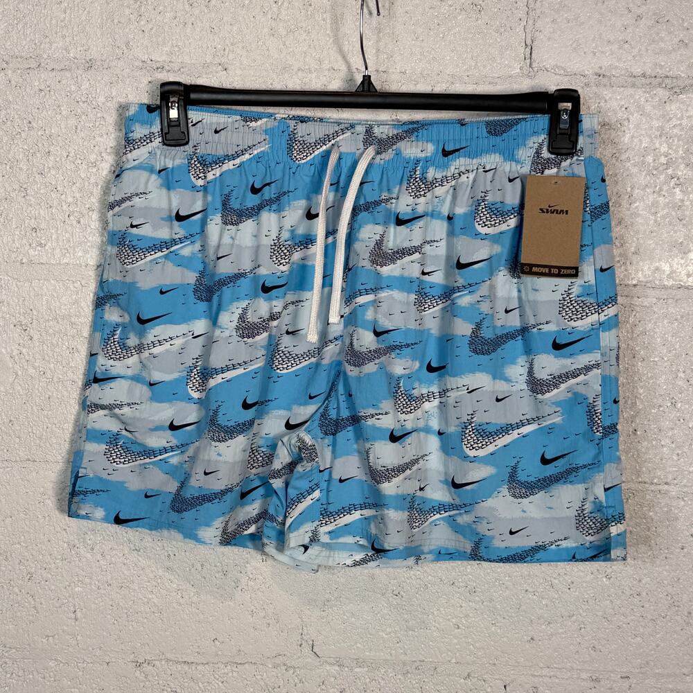 Nike Men's Flock Logo-Print 5" Swim Trunks - Aquarius Blue XXL (May run small)